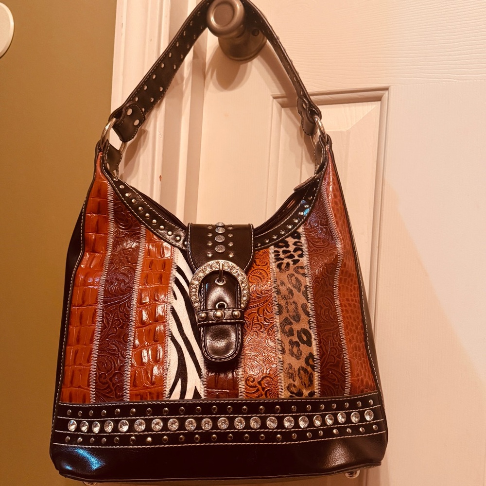 Fabulous Multicolor Animal Print Rhinestone Studded Shoulder Bag! - Picture 4 of 16